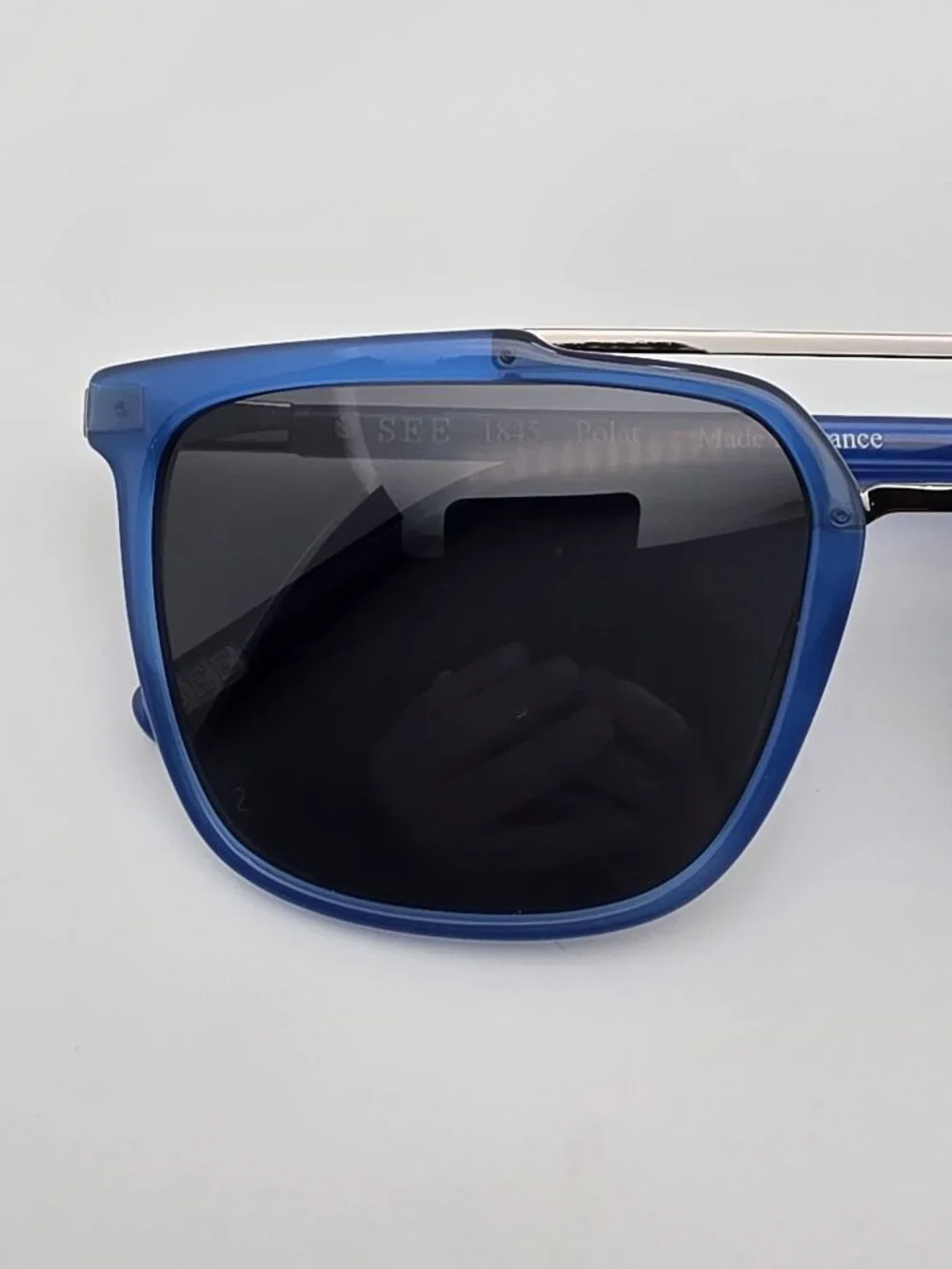See Eyewear 1845 C239 Blue Frame Polarized Grey Lens Aviator Sunglasses w/ Case